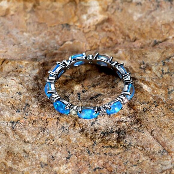 NEW 14k White Gold Blue Opal Ring Band - Picture 4 of 4